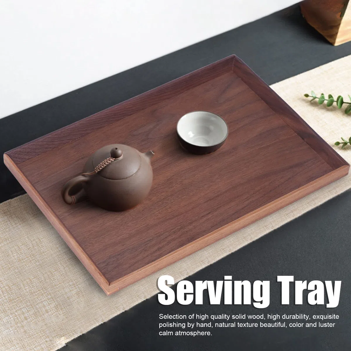 Vassoio da Portata in Legno, 30/35/40 Cm Marrone Piatto da Tavola Rettangolare Quadrato Decorazione in Legno di Noce Frutta Tè Piatto da Caffè Per Ristorante Home Bar(35x25cm)