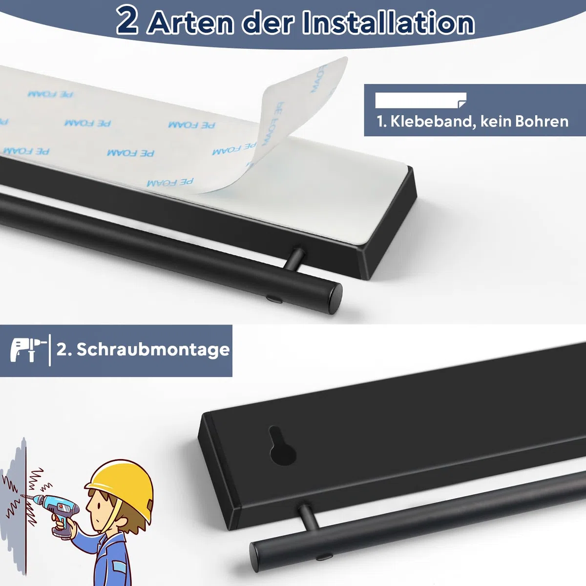 Dmore Supporto Magnetico per Coltelli da 30 cm Con 5 Ganci - Barra Nera Autoadesiva per Utensili Con Nastro e Viti