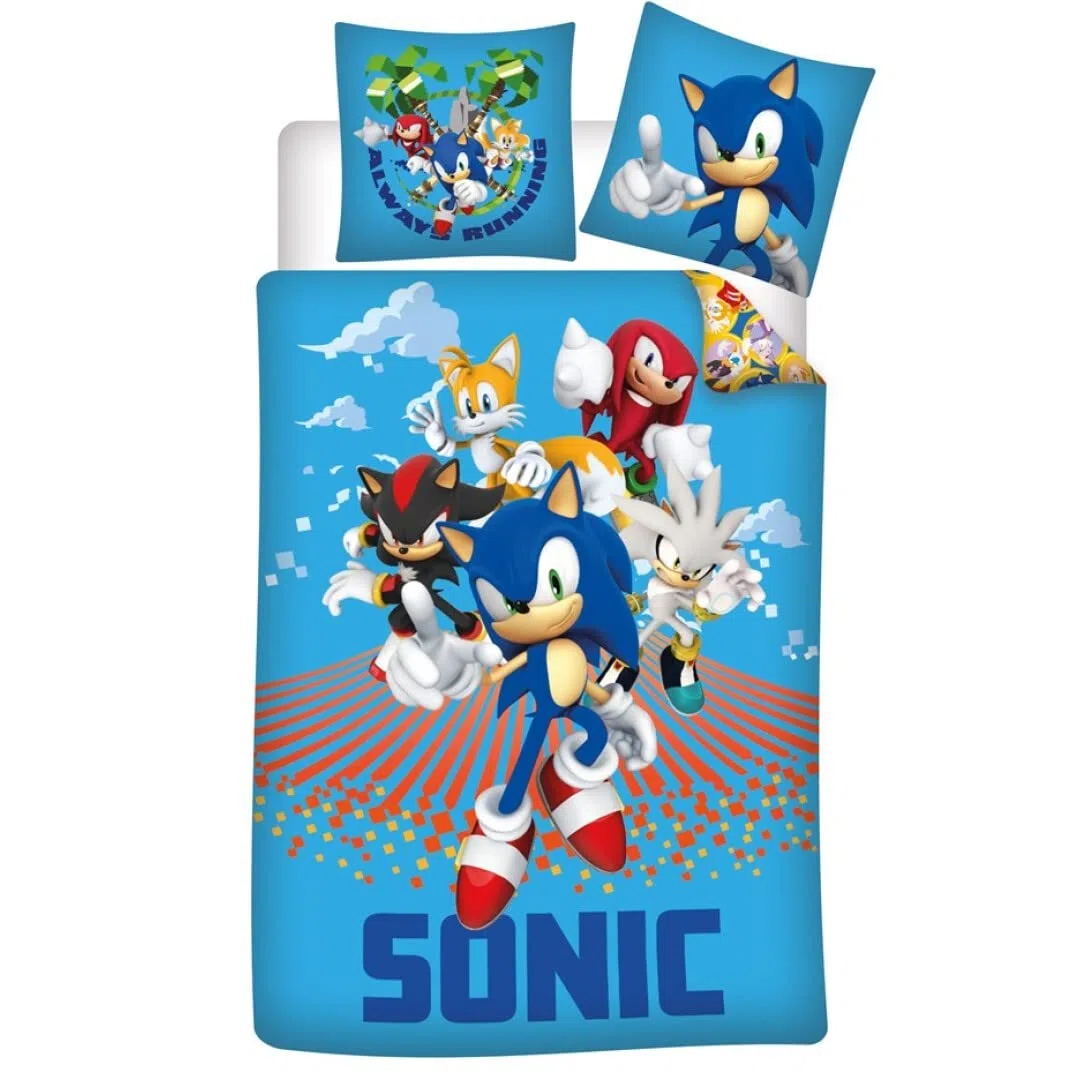 Sonic il Riccio Blu Copripiumino Singolo 140x200 + Federa 63x63 Poliestere | Set lenzuola qualità superiore | Poliestere Oeko-Tex | SEGA ufficiale | Bambini | Regalo | Lavabile in lavatrice