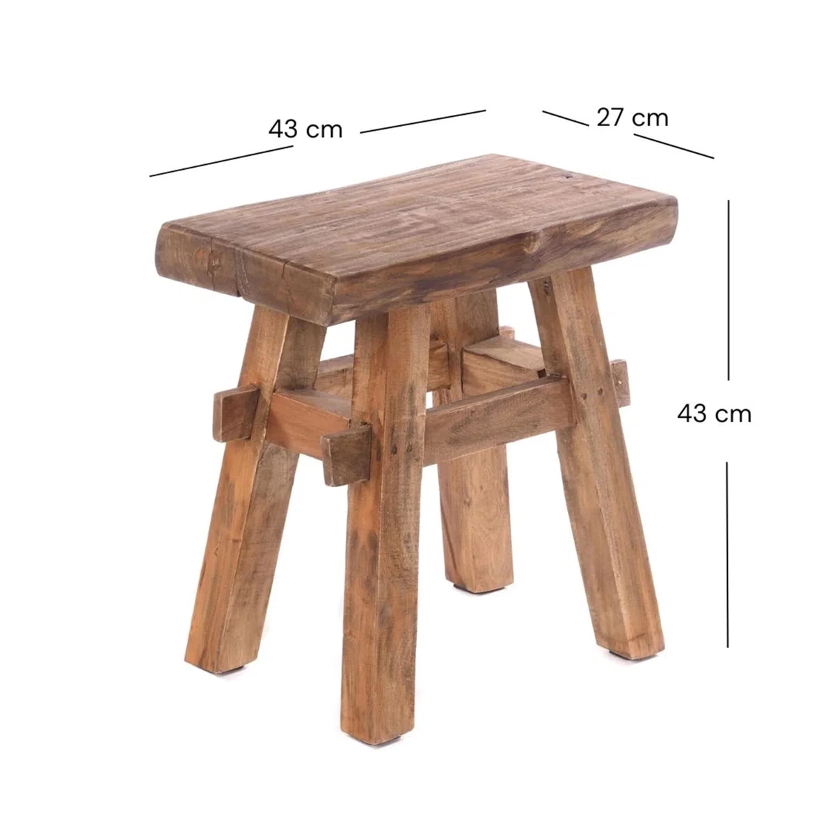 Design Delights - Sgabello Vintage 40, in stile rustico, in legno massiccio riciclato, 43x45x27 cm (altezza x larghezza x profondità)
