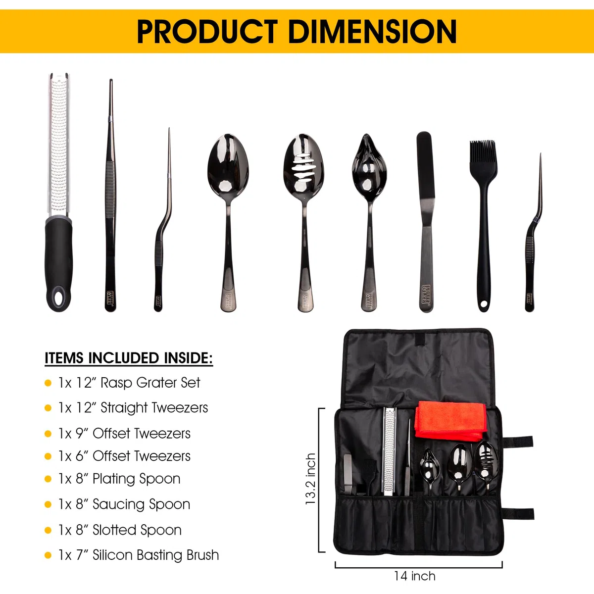 Set da cucina da 7 pezzi di utensili da cucina per placcatura nera (utensili professionali da chef), kit da chef con 3 cucchiai da placcatura, 3 pinzette per placcatura, spatola offset. In dotazione