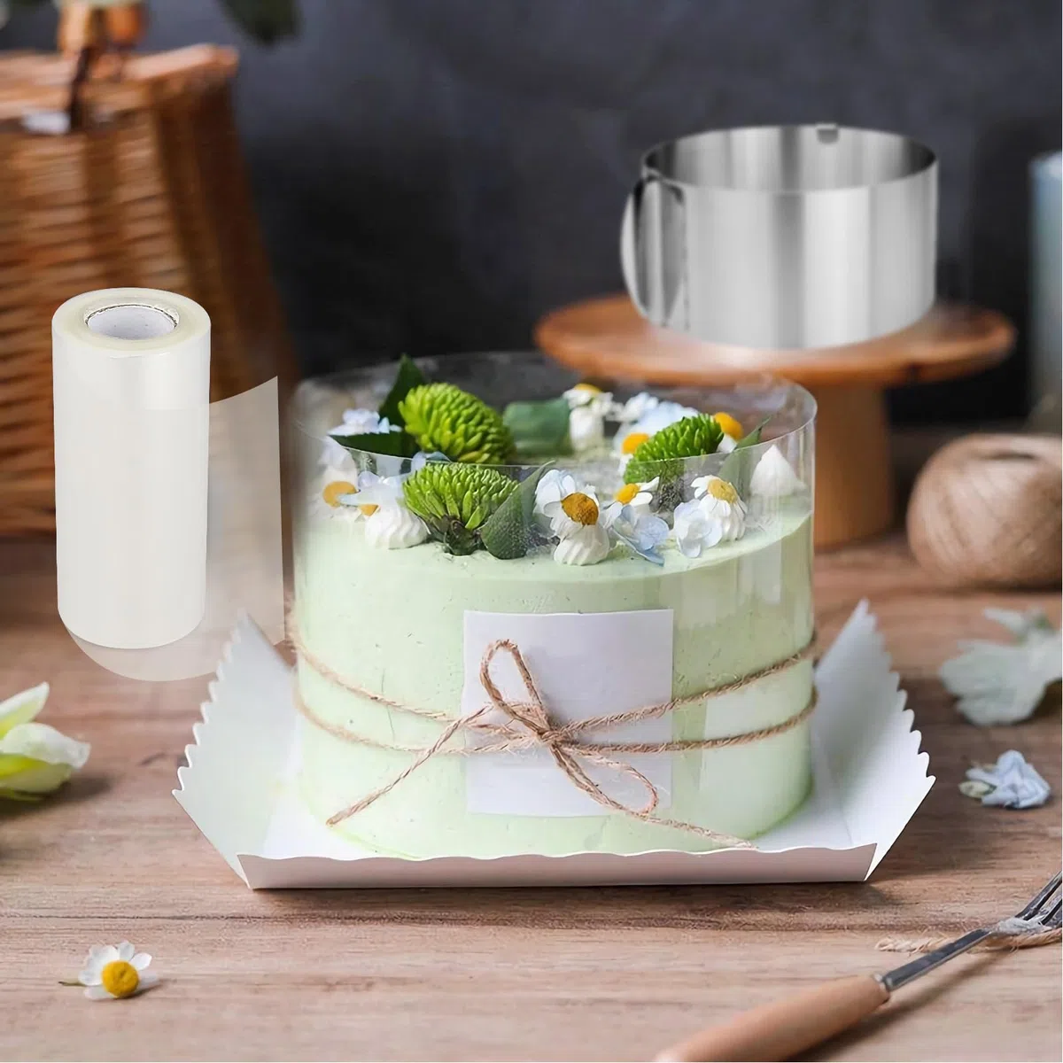 REBECASKYENS Anello per torta regolabile, 16-30 cm, anello da forno con collare per torte, in acciaio inox, rotondo, stampo per mousse, per cuocere, pasticceria, dessert