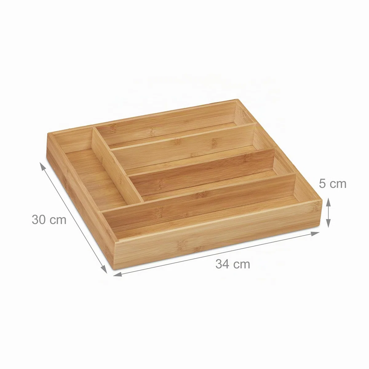 Relaxdays Portaposate da Cassetto in bambù, 5 Scomparti, Divisore Posate & Utensili da Cucina, 5 x 30 x 34 cm, Naturale