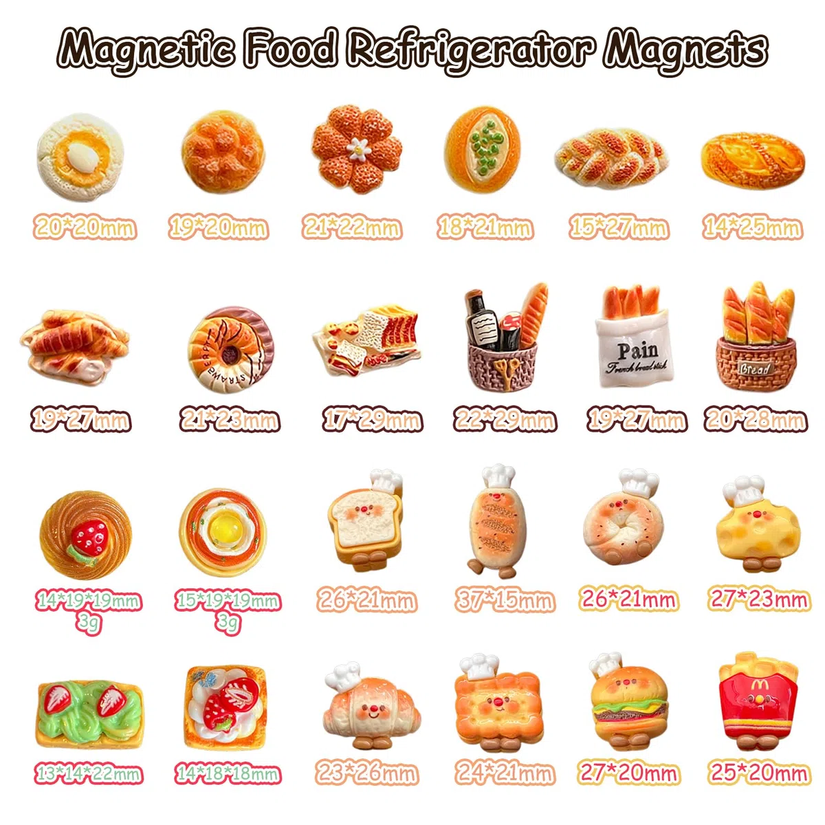 24 Pezzi Mini Magneti 3D, Graziosi Accessori Magnetici per Frigorifero, per Accessori per Frigorifero, Cucina, Ufficio, Piccoli Magneti Decorativi da Cucina, Adesivi Magnetici Decorativi