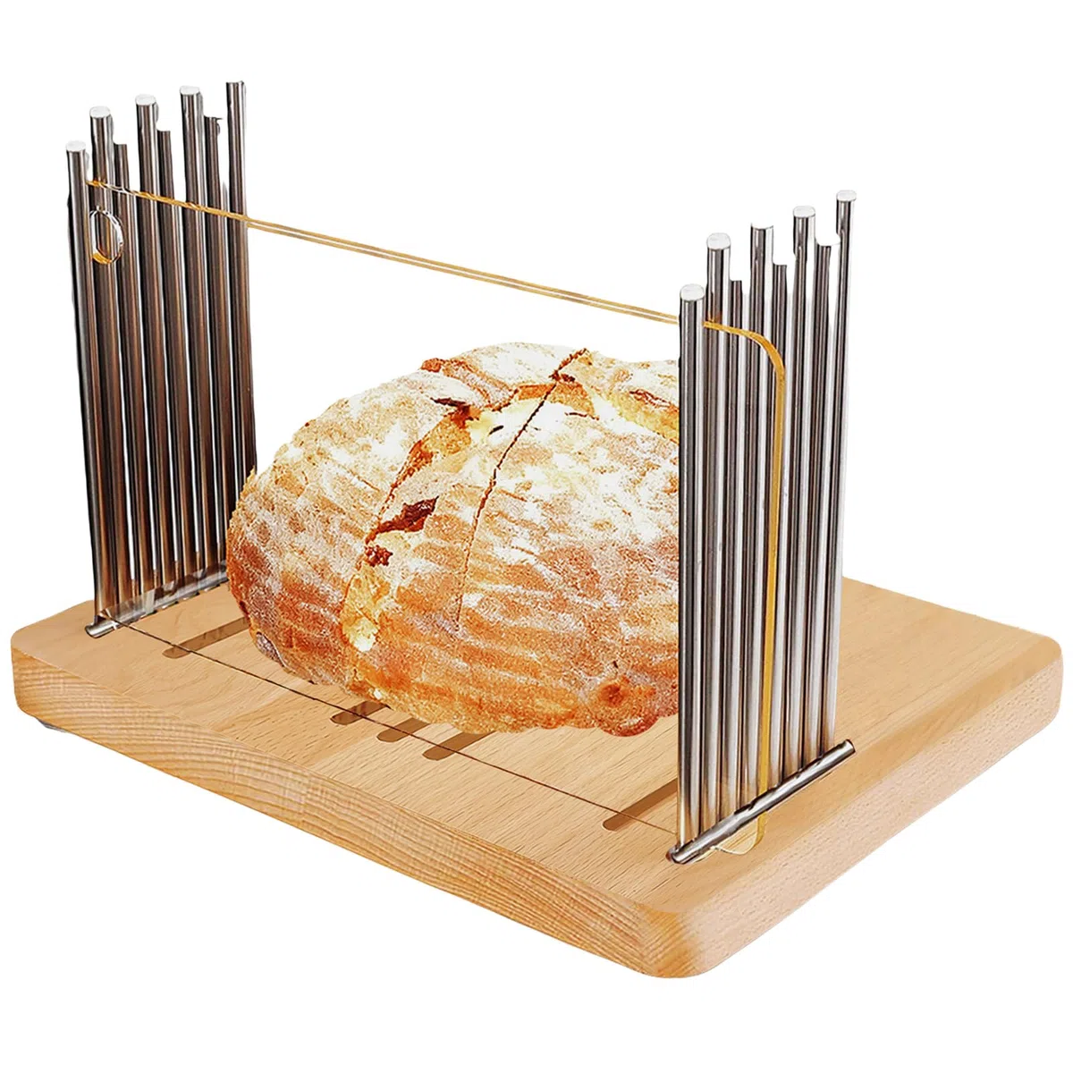 Affettatrice per pane in legno, in acciaio inox, per pane fatto in casa, pieghevole, guida per tagliare il pane