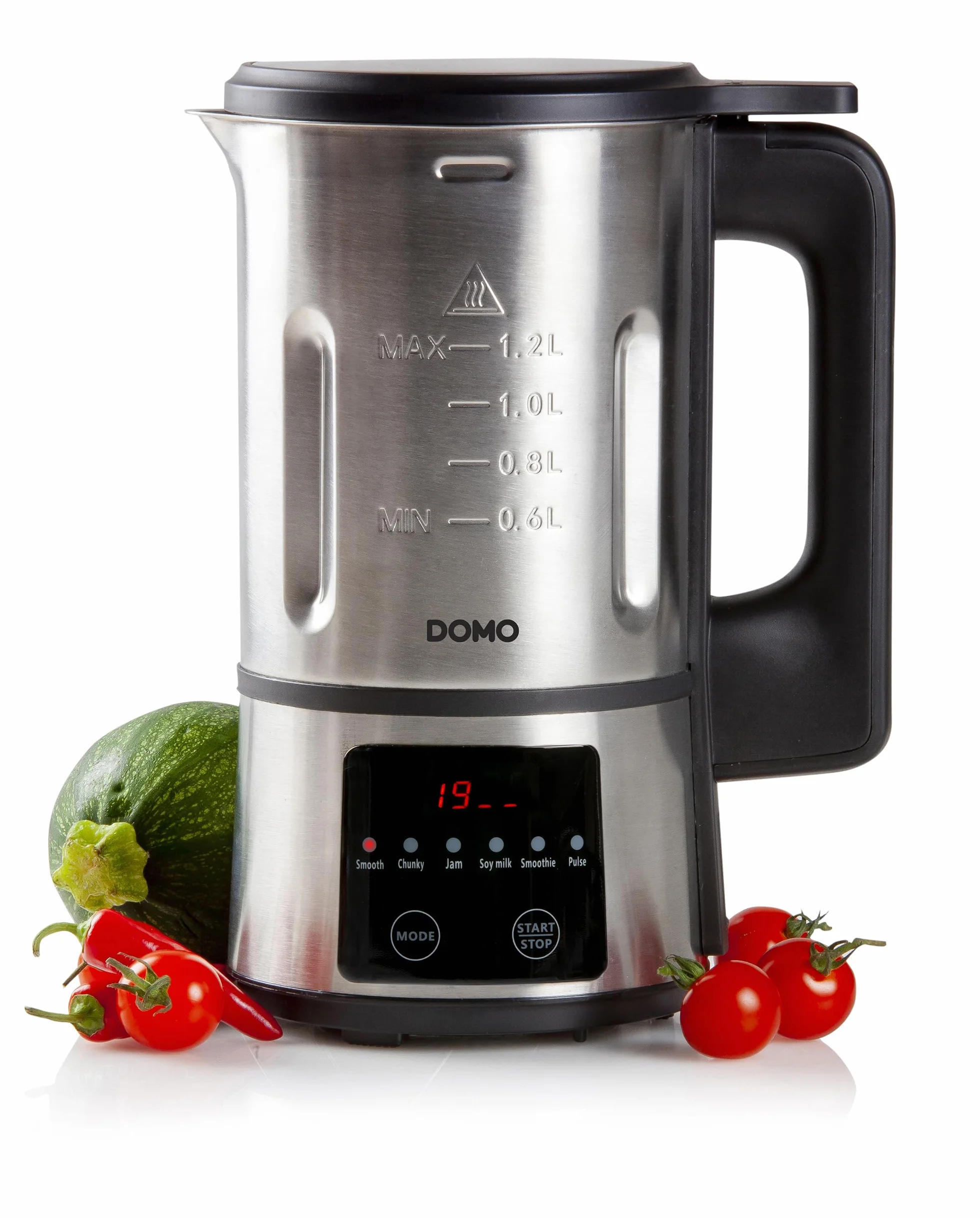 DOMO DO727BL - Frullatore da minestra da 1,2 l, con 6 programmi automatici, acciaio inox/nero