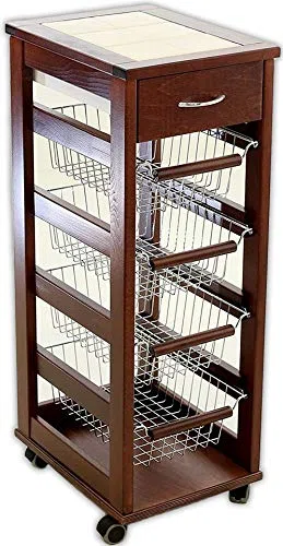 Carrello Cucina con Ruote in Legno con Cassetto e Cestelli Salvaspazio NOCE