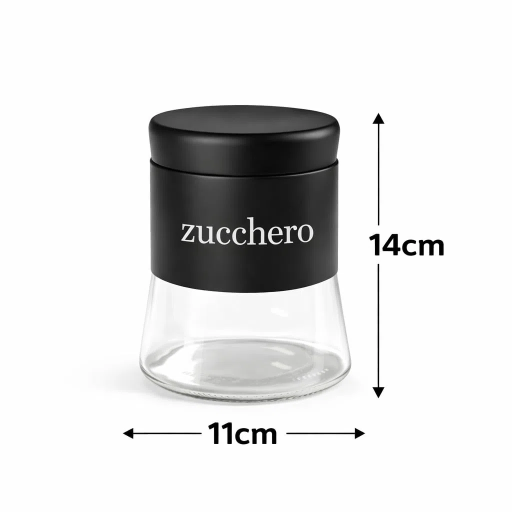 Set 3 Barattoli in Vetro 750 ml per Sale, Zucchero e Caffè – Contenitori con Coperchio – Eleganti, Resistenti, Ideali per la Cucina, Vari Colori (NERO)