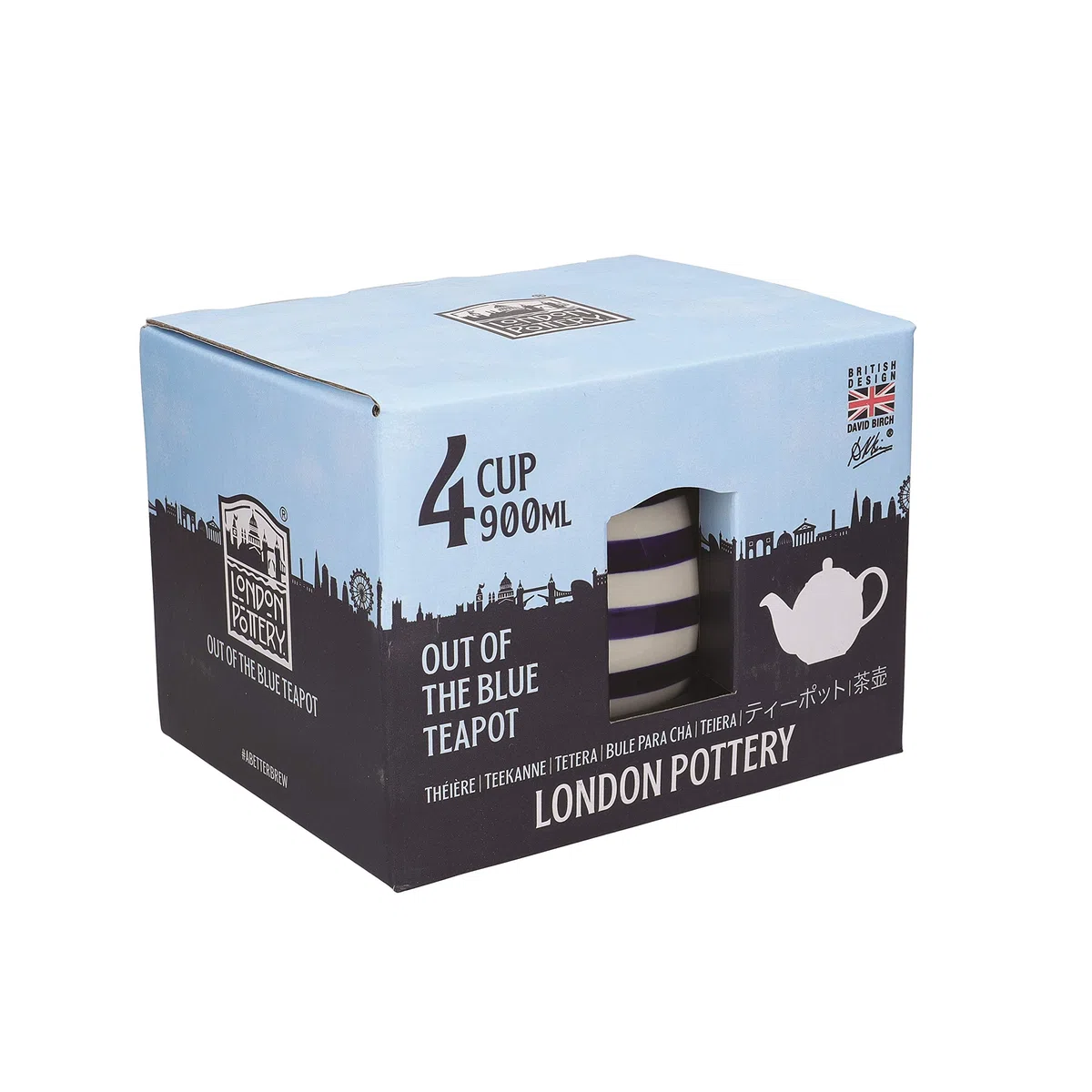 London Pottery Out of the Blue Globe - Teiera con colino, in gres, motivo a righe, 4 tazze (900 ml)
