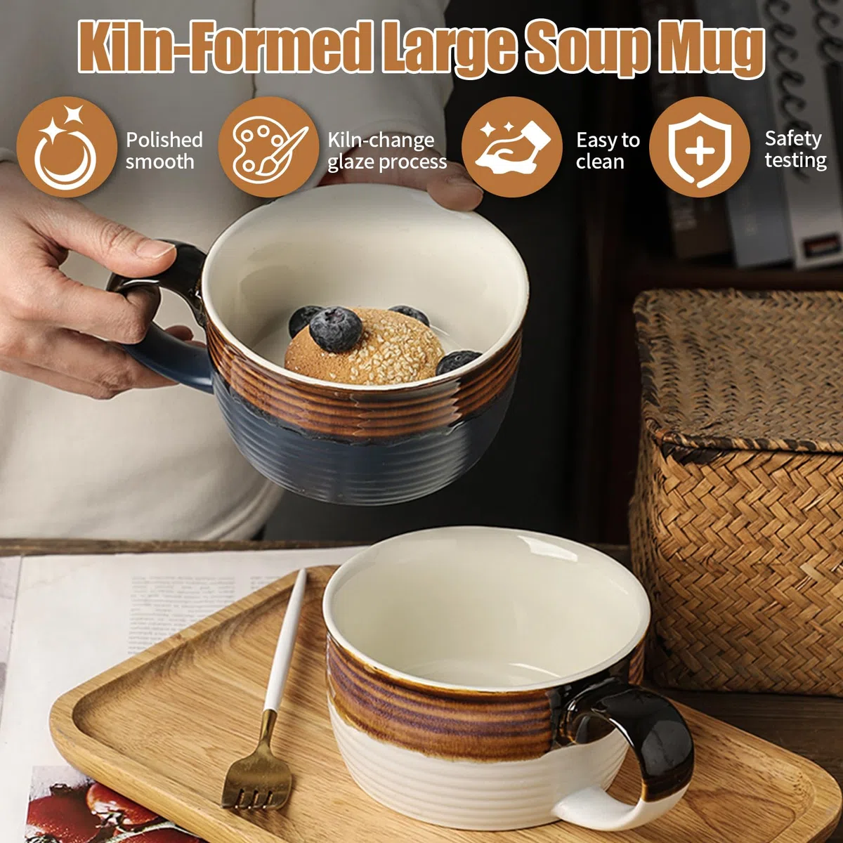 Tazza da caffè grande, 700 ml, grande ciotola con manico, ciotola per cereali con manico, tazza da caffè XXL, tazza da caffè grande in ceramica (bianco, 700 ml)