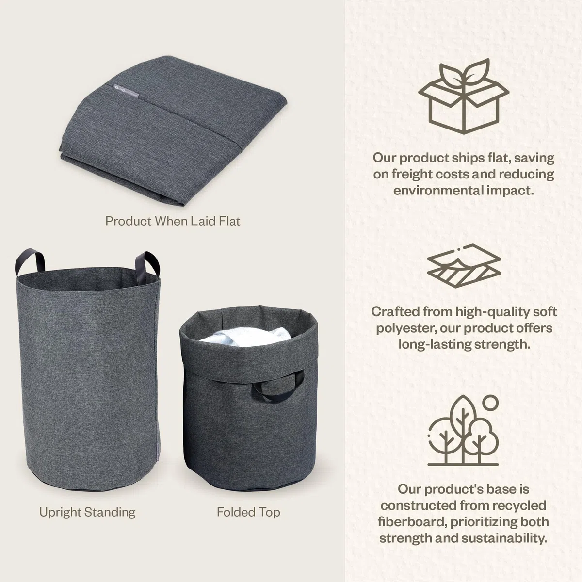 Bigso Soft Floor Storage Bin, Grey, polyester, 40 x 40 x 55 cm