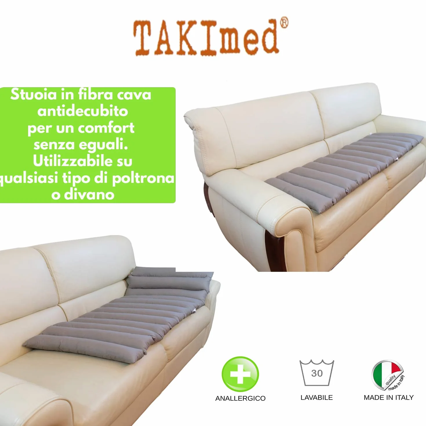TAKIMED Copripoltrona lungo in Fibra Cava Siliconata, Stuoia Antidecubito, Rivestimento poltrona Massaggiante, Rivestimento per Poltrona Universale.12 elementi Prodotto Italiano.
