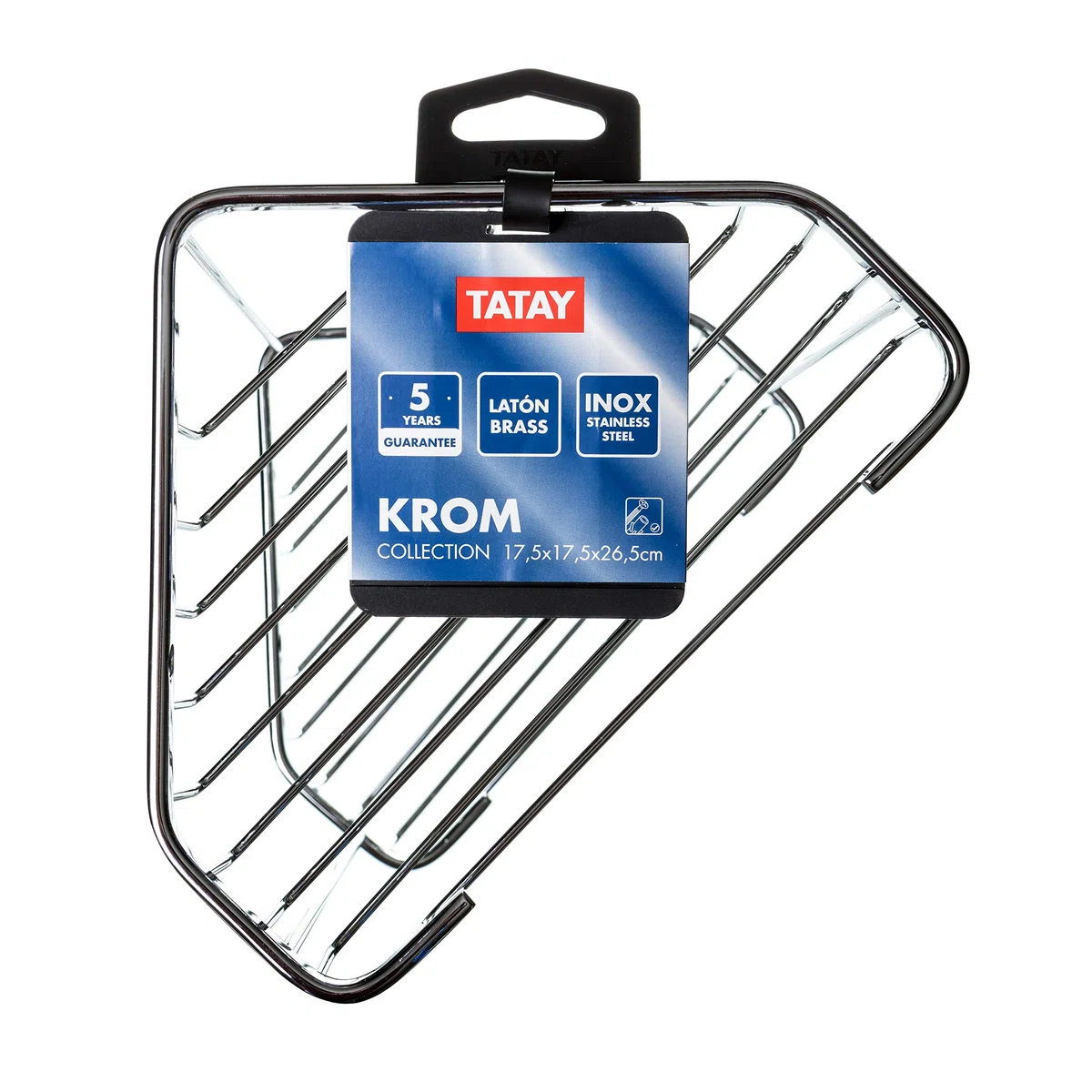 TATAY Porta Sapone per Doccia Mensola Angolare a 2 Livelli in Ottone | Include Viti | Supporta 14 kg | Compatibile con Sistema Senza Fori| Resistente all’Umidità | 17,5 x 17,5 x 26,5 cm – Modello Krom