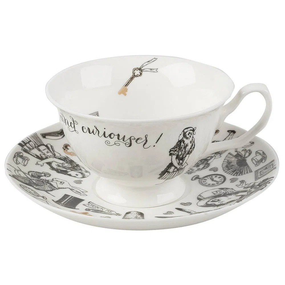V&A Alice in Wonderland Tazza da tè e Piattino , 210ml (7 fl oz), Bianco