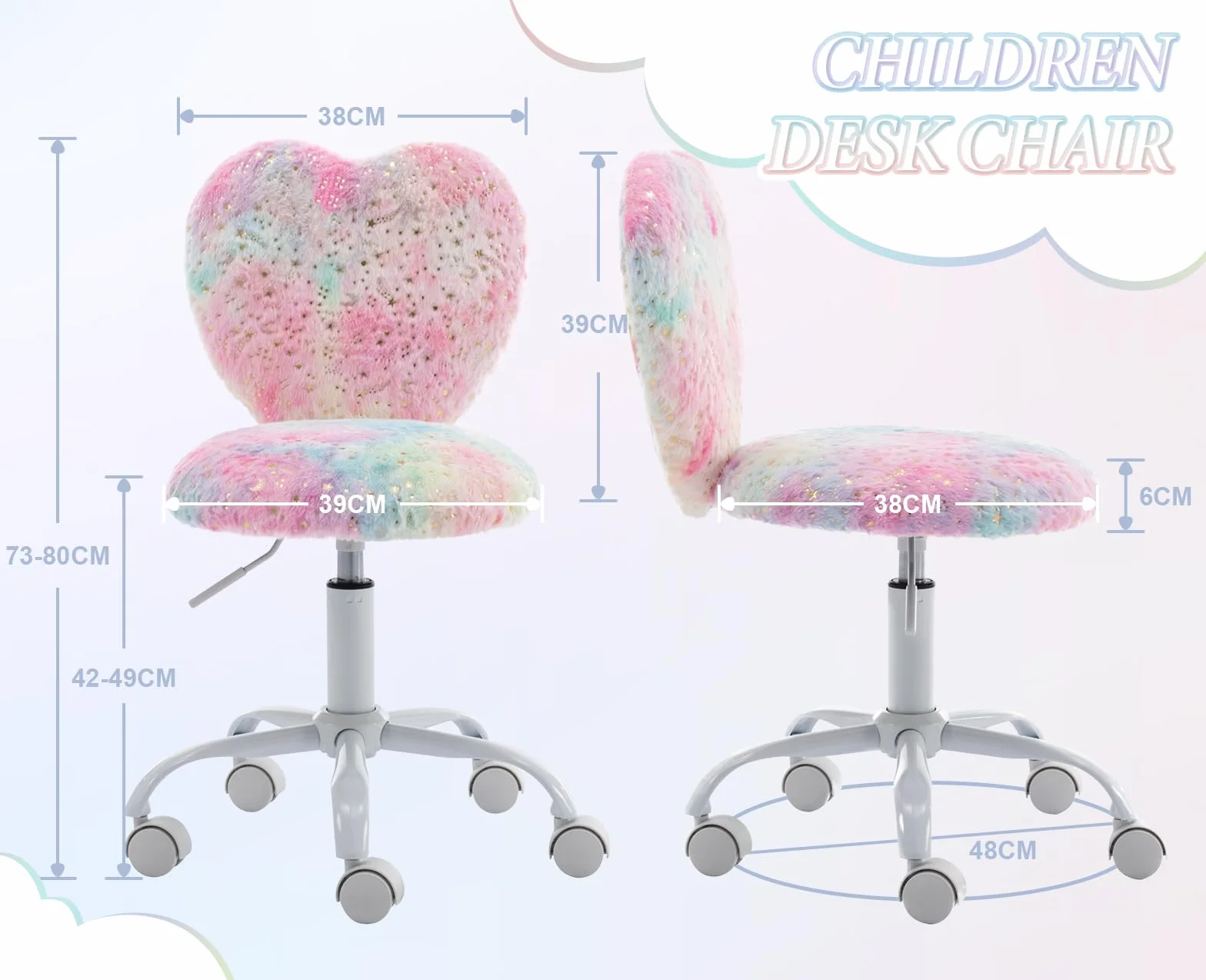 Ya-Home Sedia da Scrivania per Bambini Sedia Studio Bambina Regolabile in Altezza Sedia Bambini Scrivania Poltroncina Girevole in Pelliccia per Cameretta, Rosa
