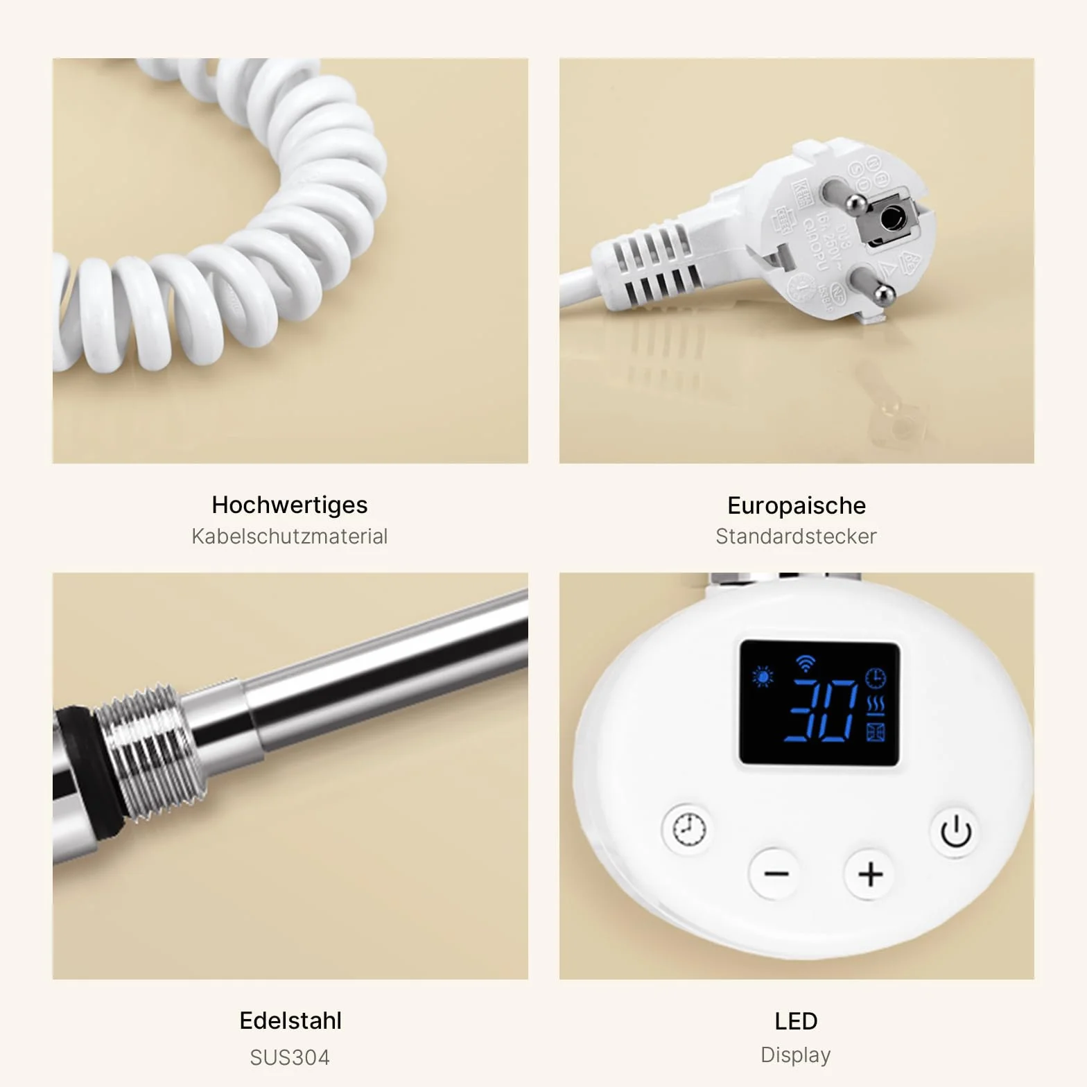 EMKE Barra riscaldante con termostato per termosifoni da bagno, 600 W, cartuccia di riscaldamento intelligente WiFi, in acciaio inox, per radiatore, scaldasalviette, scaldasalviette, elettrico, bianco