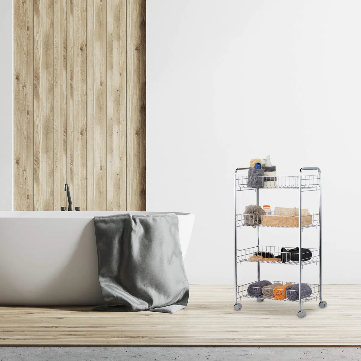Relaxdays Carrello da Cucina, Ripiani, Portavivande, 4 Ruote,Multiuso,Bagno & Ufficio,Salvaspazio,62,5x40,5x26,5,Argento