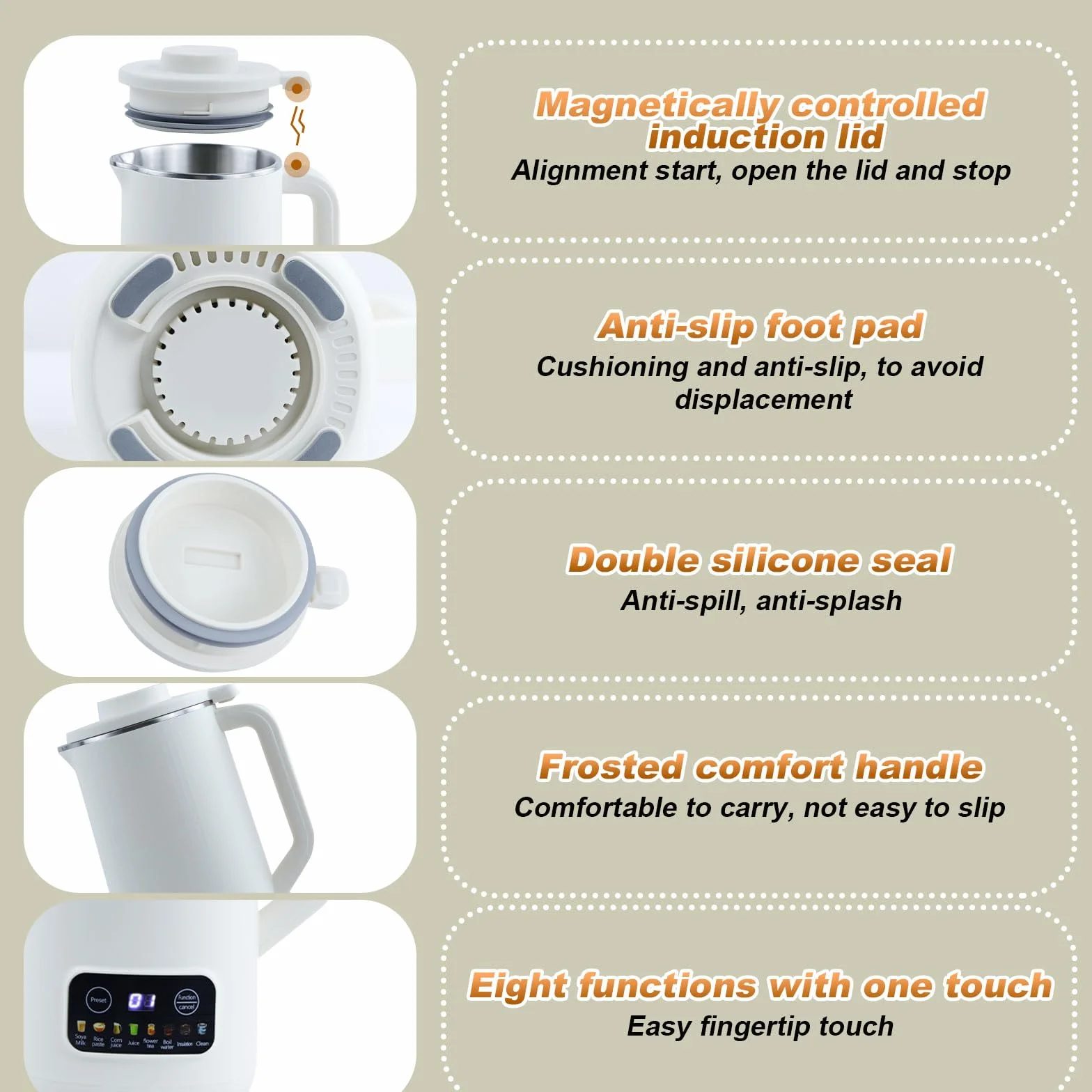 Macchina Latte di Soia, Macchina per Latte di Noci Macchina per Latte di Soia Multifunzionale Latte Vegetale Macchina 304 Acciaio Inossidabile con Pulizia Automatica, per Zuppe, Latte di Soia