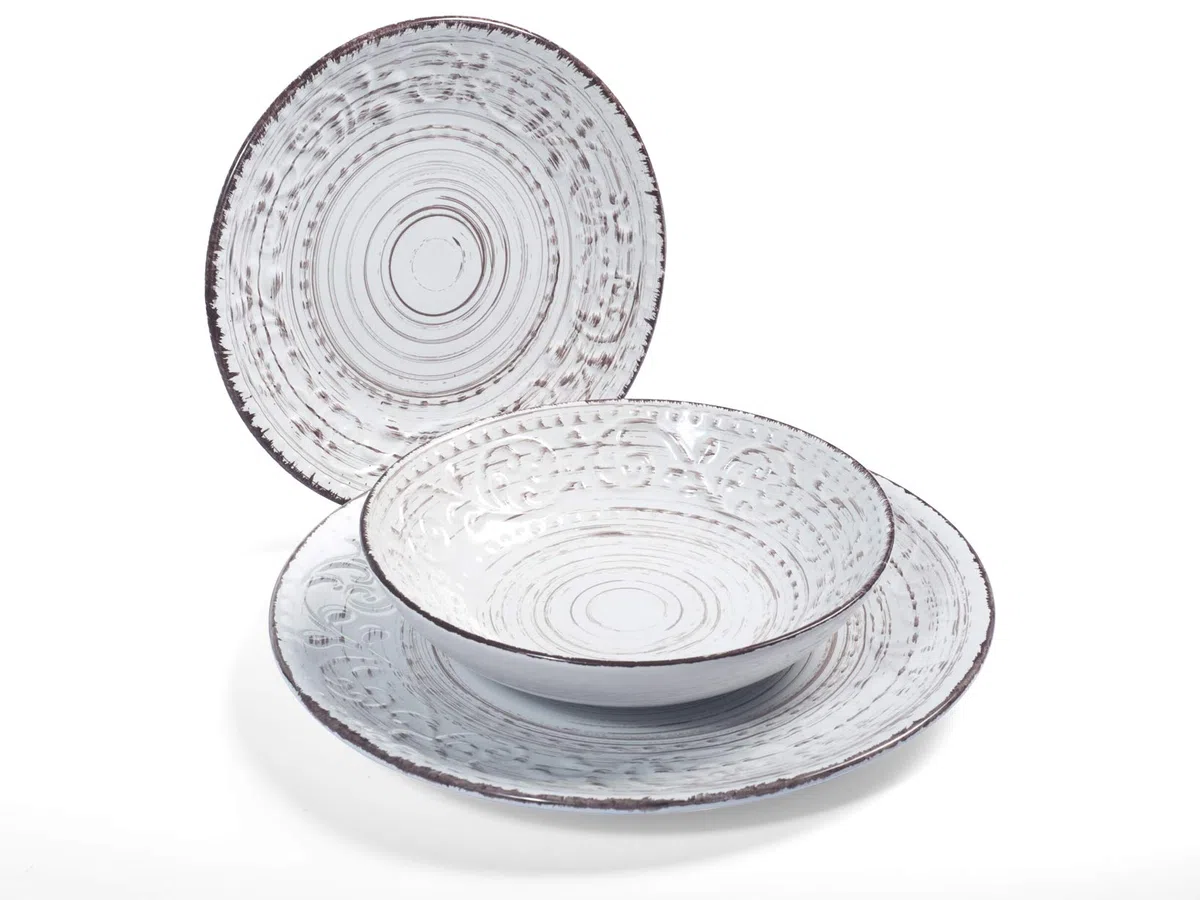 H&H Courtyard Set 6 Piatti Frutta, Stoneware, Bianco, 21 cm