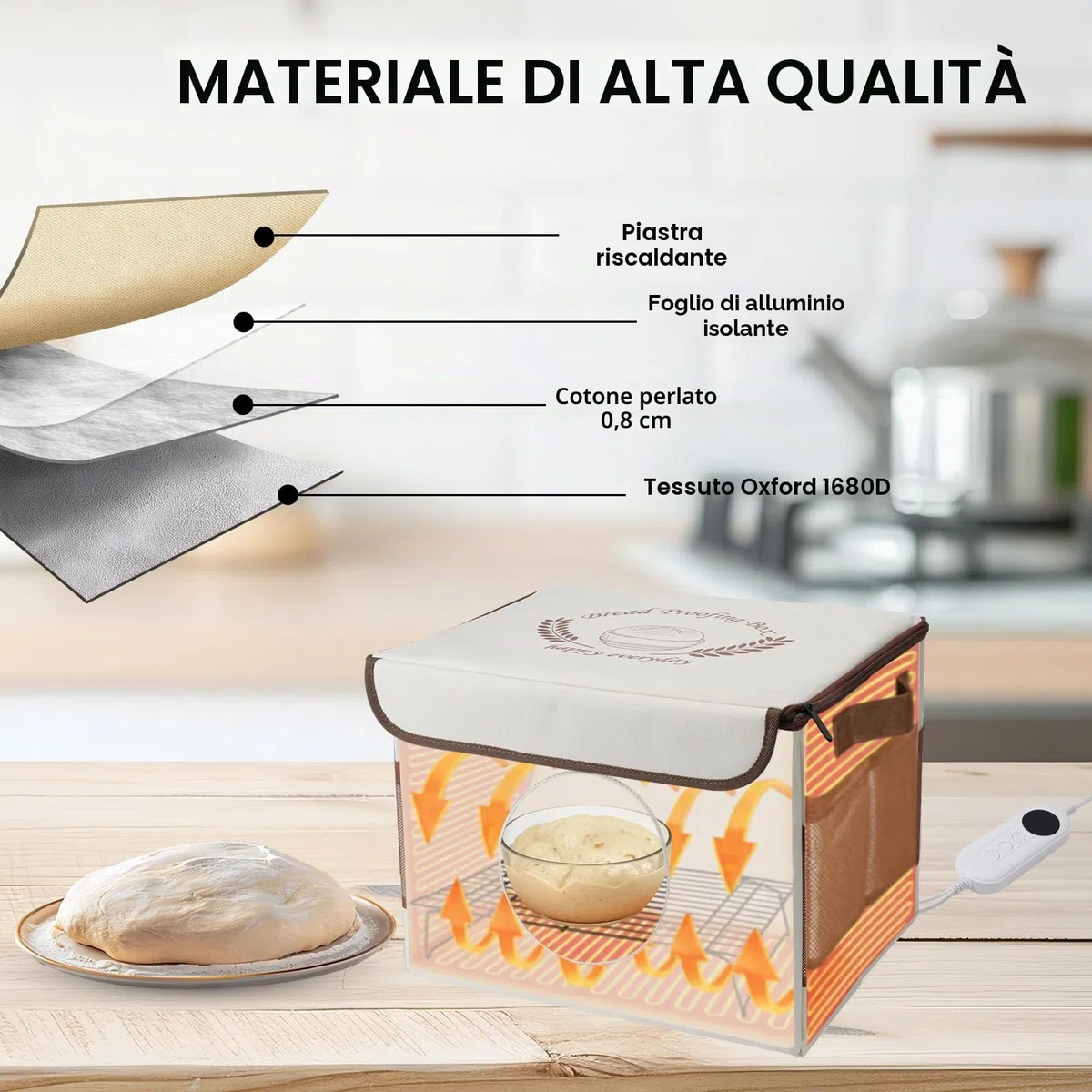 Scatola per la Fermentazione del Pane, per Pane con Riscaldamento e Sensore di Temperatura NTC, Catola Lievitatore per Impasti per Casa Panes Pizza Yogurt