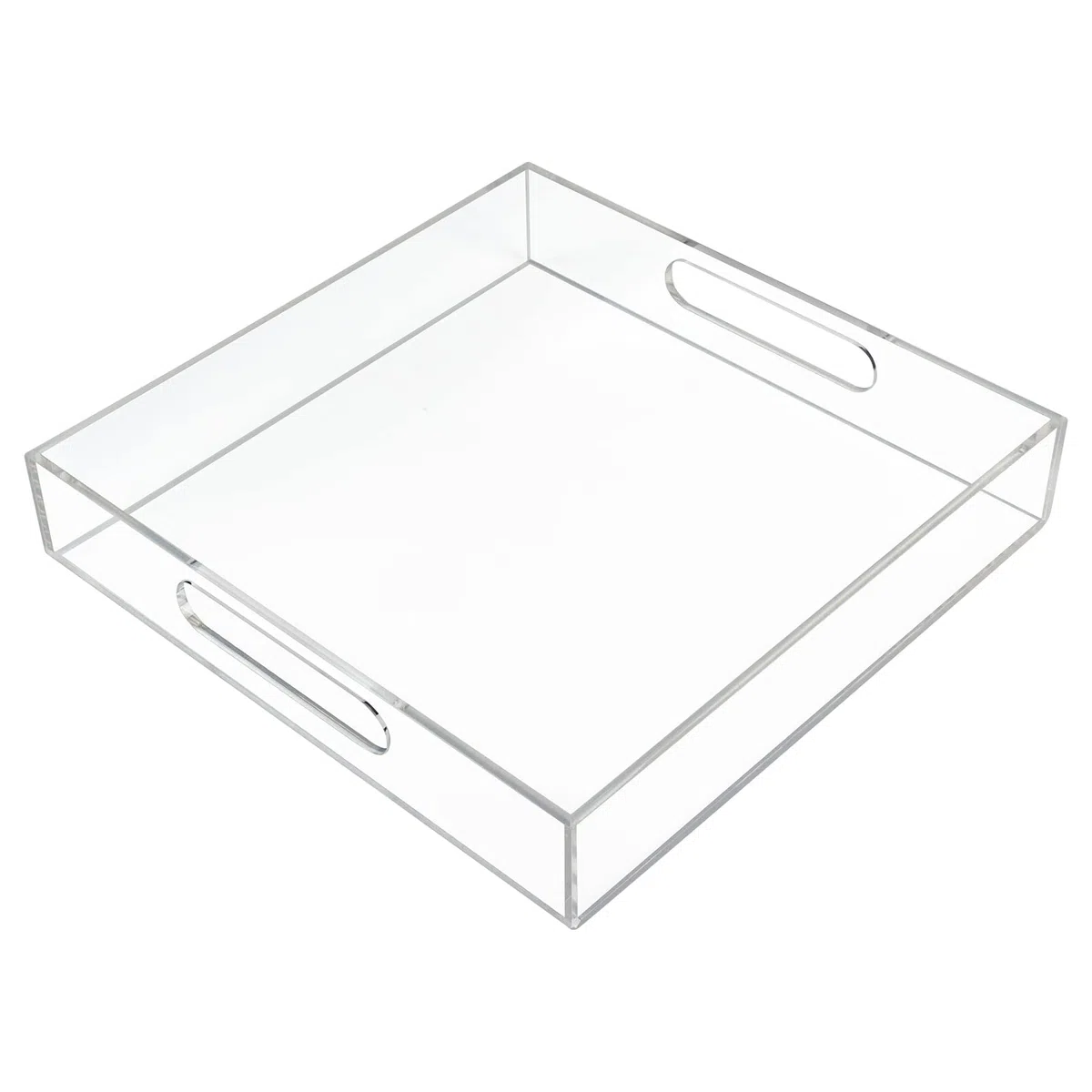 Vassoio da portata trasparente 30 x 30 cm, vassoio in plastica acrilica con manici, vassoio decorativo in acrilico per piano ottomano, snack, frutta