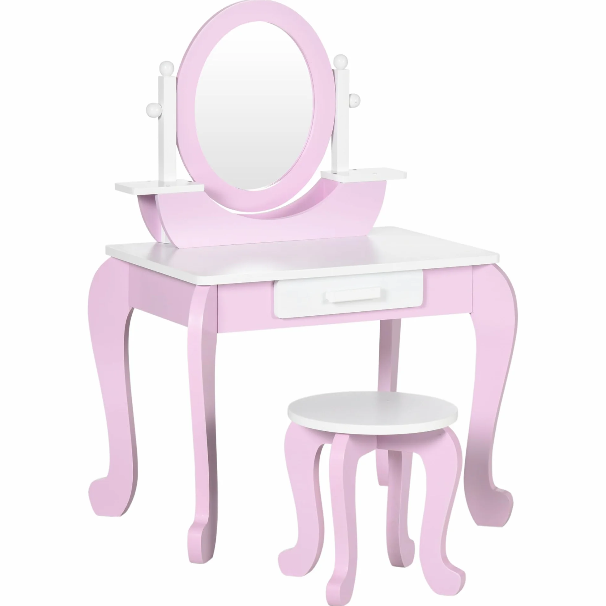 ZONEKIZ Set Toeletta Trucco per Bambini, Tavolino da Trucco con Specchi e Sgabello per Bambini, Età 3-6 Anni, Rosa