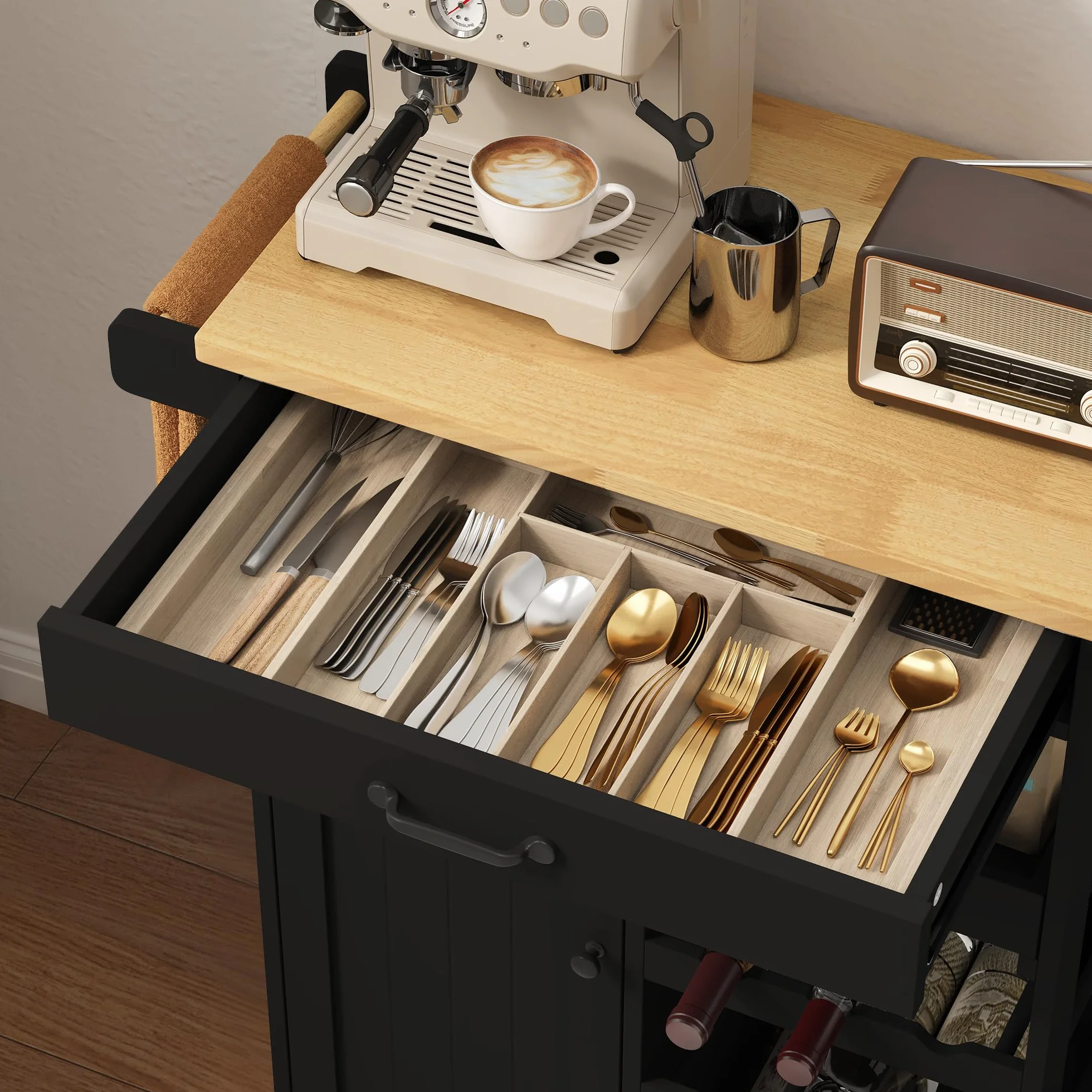 Xbro Mobile Bar con Ruote e Cassetto, Carrello Cucina Salvaspazio con Vassoio Rimovibile e Portabottiglie, Ideale per Watch Party, Aperitivi e Serate Calcio, 40x64x91 cm