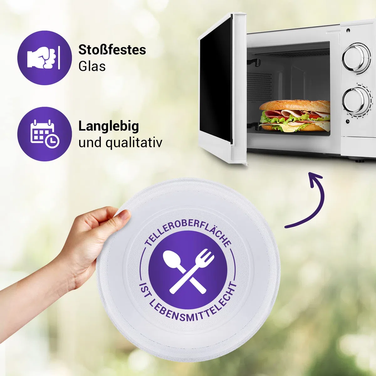 Piatto girevole per forno a microonde Bosch 11002491 Ø 255 mm, piatto girevole di ricambio per forno a microonde, piatto in vetro universale
