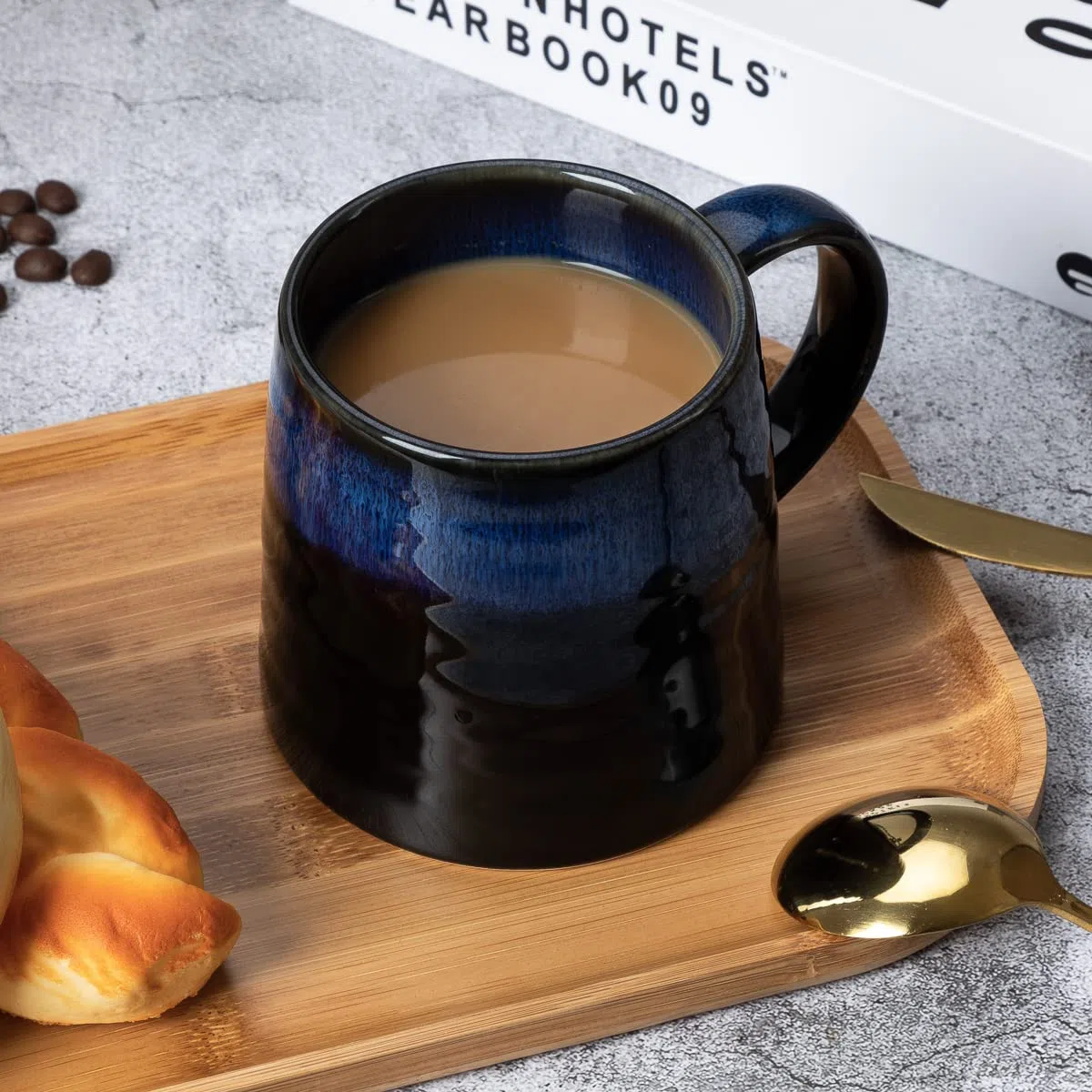 Tazza da caffè grande, cappuccino, tazza da caffè in porcellana, grande tazza da tè con manico, tazza da cappuccino in porcellana (blu)