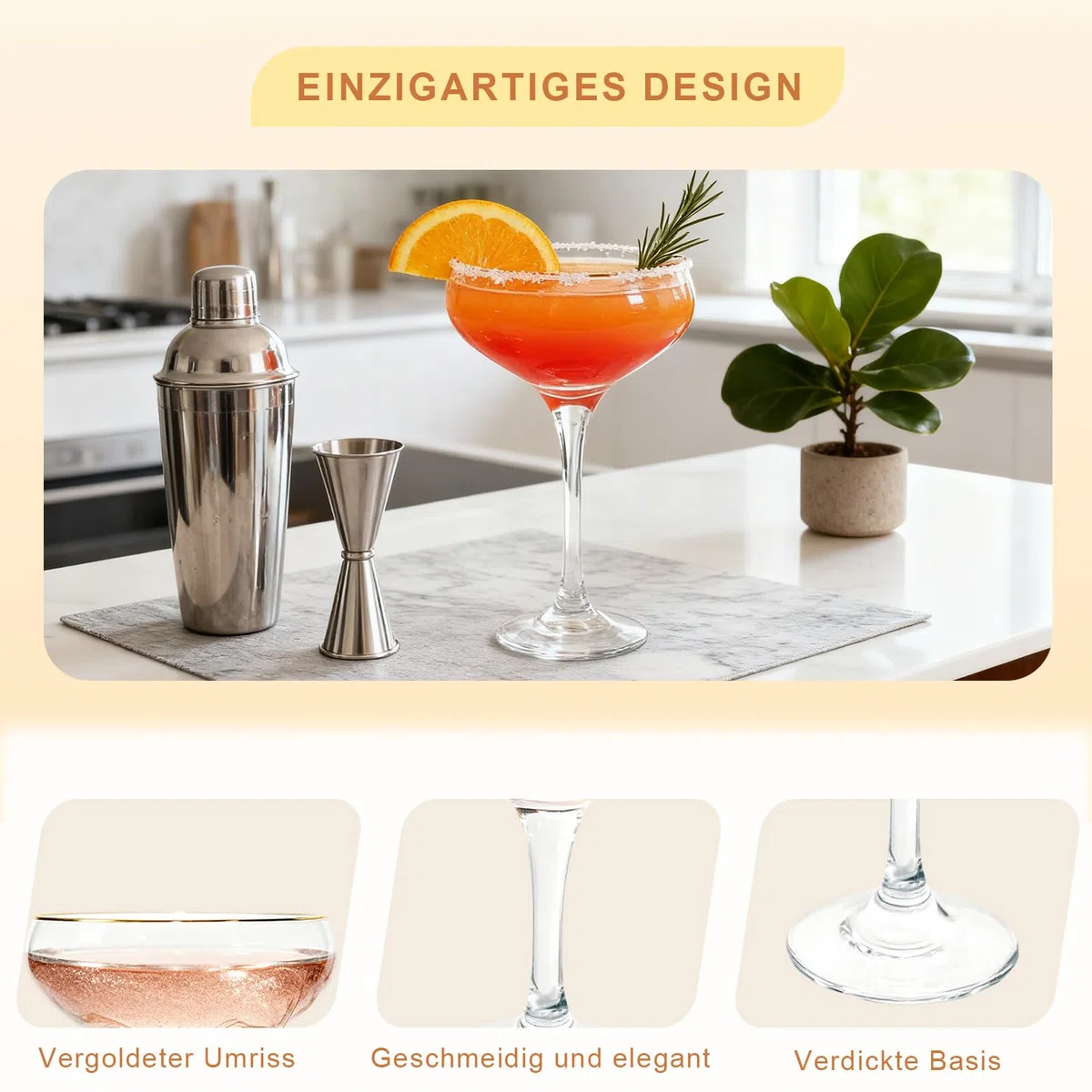 Martini Bicchieri da cocktail | Set da 6 | 235 ml | Bicchieri da champagne Gin & Tonic, Cosmopolitan, Manhattan, Tequila, Bar, Fancy Mixology, ecc., Moderni bicchieri angolari senza BPA