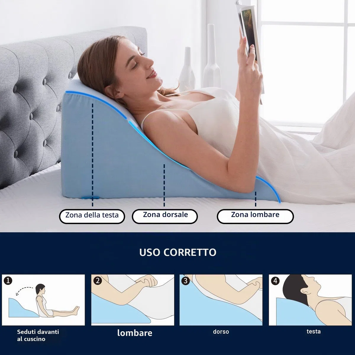 Cuscini da Lettura a Cuneo in Memory Foam | Cuscino Gambe per Letto e Divano | Perfetto per Il Supporto della Schiena Durante Rilassarsi, Giocare, Leggere o Guardare la TV