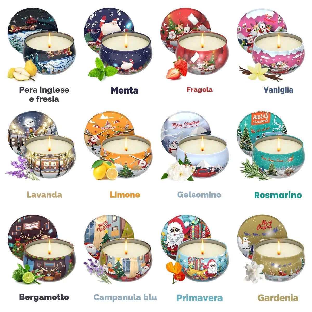 Primevolve 12 Pezzi candele profumate, 100% Cera di Soia Naturale, pensierini natalizi, set regali donna, Adatto per Compleanno Matrimonio Bagno Yoga