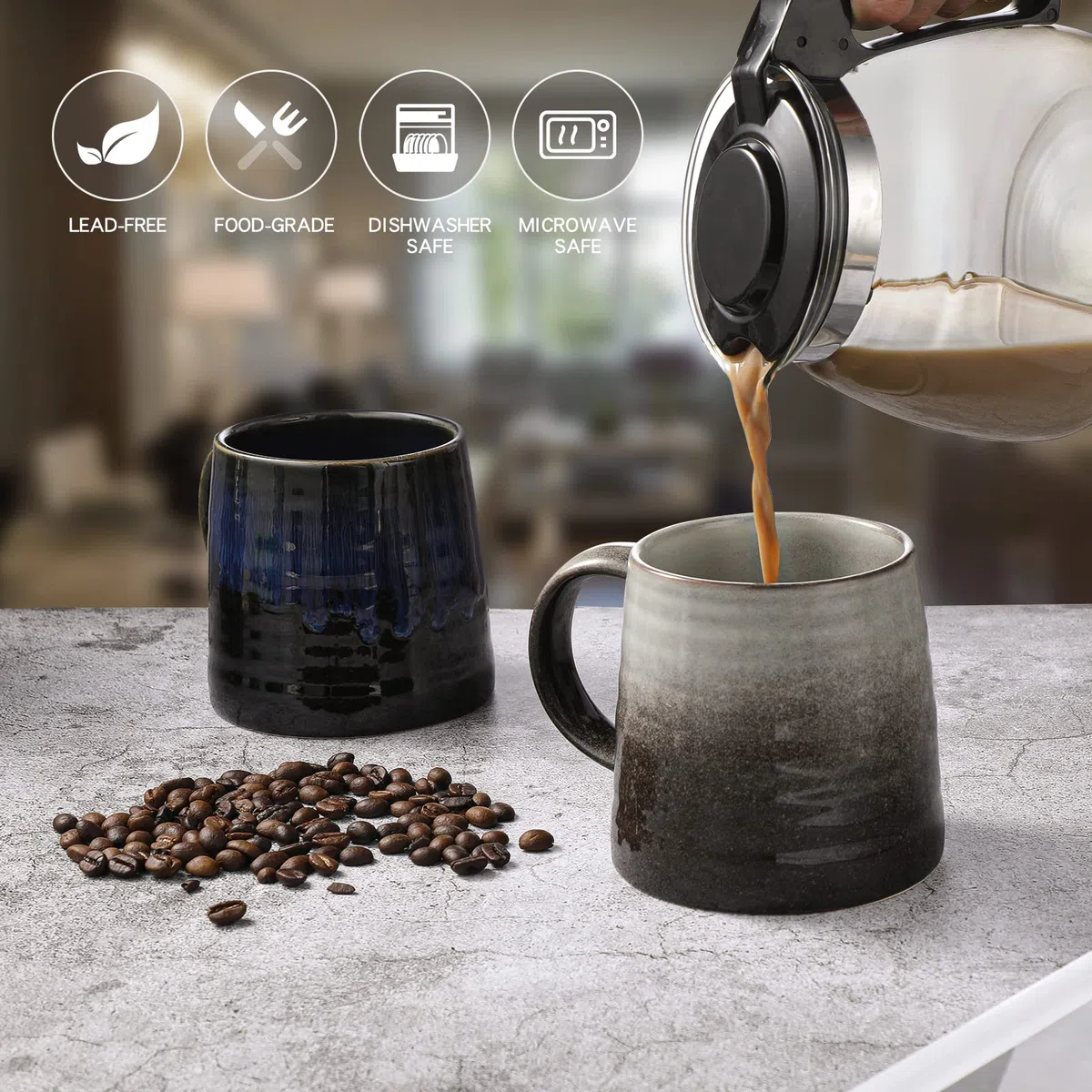 Tazza da caffè grande, cappuccino, tazza da caffè in porcellana, grande tazza da tè con manico, tazza da cappuccino in porcellana (blu)