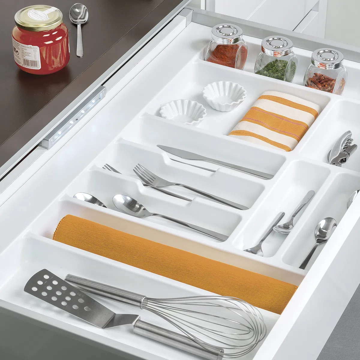 Emuca - Portaposate per cassetto da cucina Vertex/Concept 500, modulo 700 mm, Spalle 16mm, Plastica, bianco