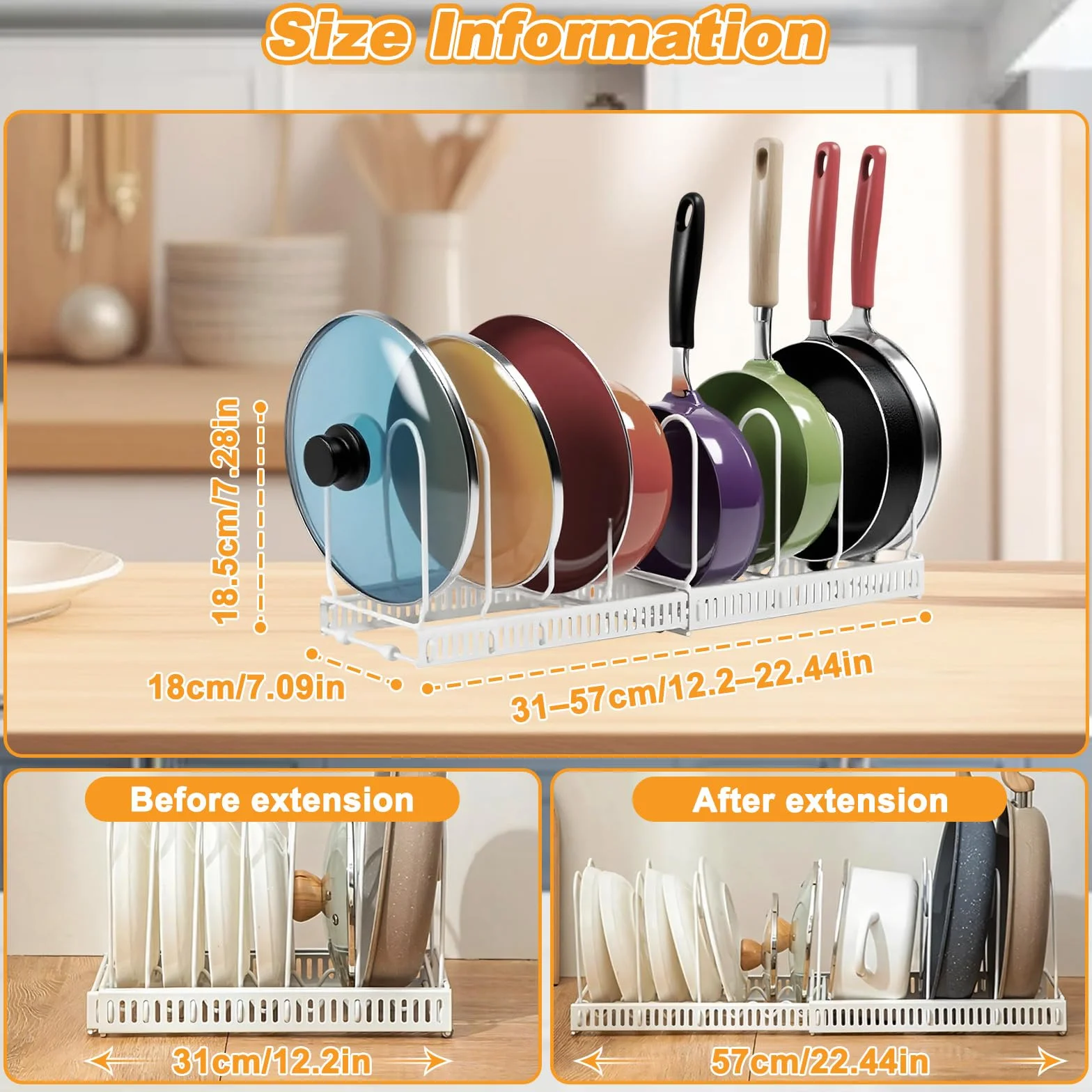 Porta Coperchi Pentole con 10 Scomparti Regolabili, Organizer Padelle Salvaspazio Espandibile, Organizzatore Portacoperchi Interno Mobile Allungabile Cucina per Coperchio Padelles Cassettone (Bianco)