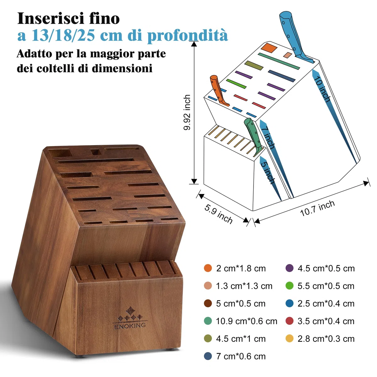 ENOKING Porta Coltelli Cucina, 25 Slot Portacoltelli da Cucina in Acacia per Bancone della Cucina, Ceppo Coltelli Vuoto di alta Qualità per Coltelli e Cesoie per Pollame/Acciaio per Affilare