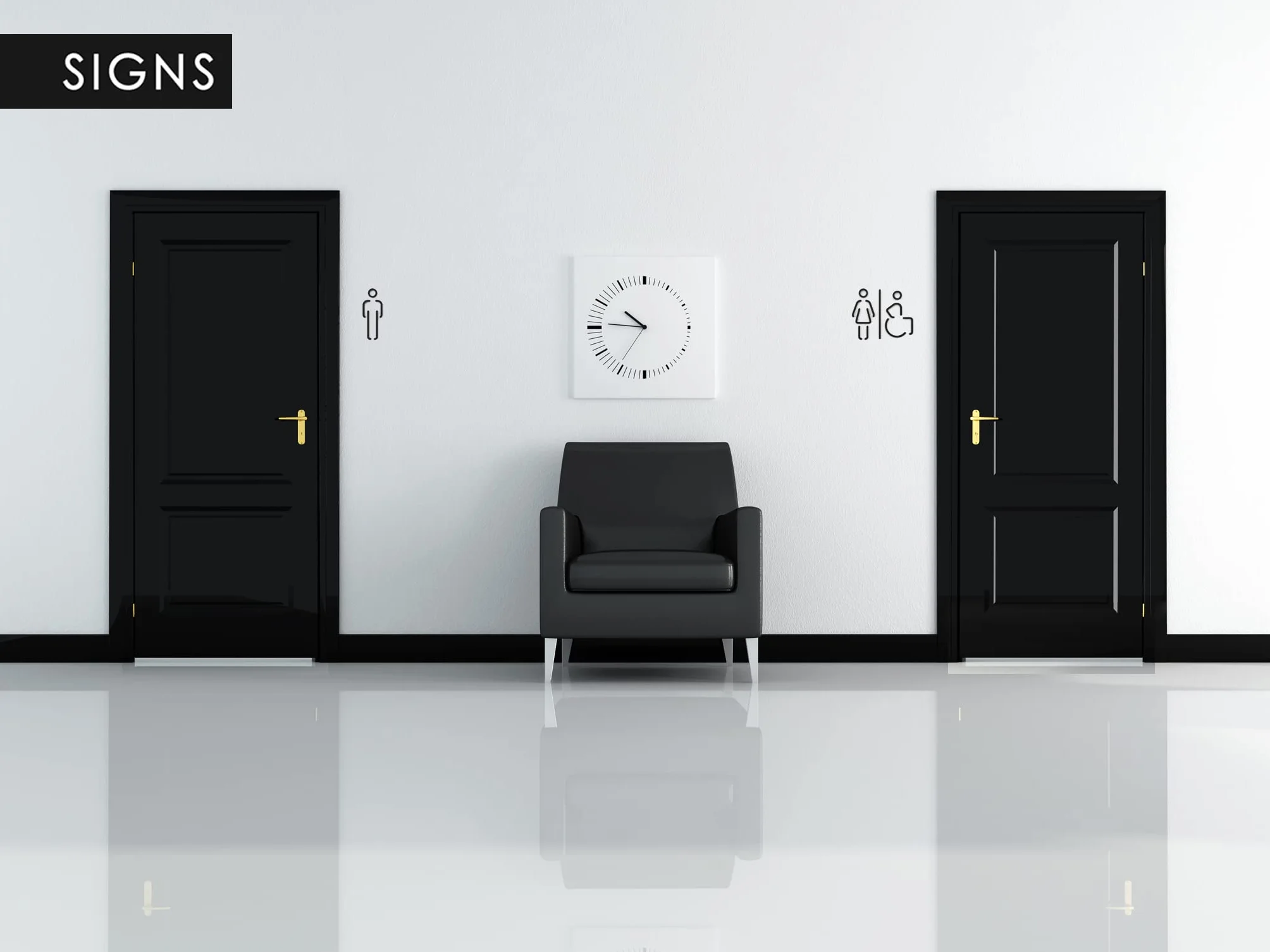 Signs – Pittogrammi a rilievo, sottili, adesivi. Simboli bagno Uomo Donna Disabile (15 cm) – Cartelli servizi igienici SA151 (1 Uomo + 1 Donna + 1 Disabile, Nero)
