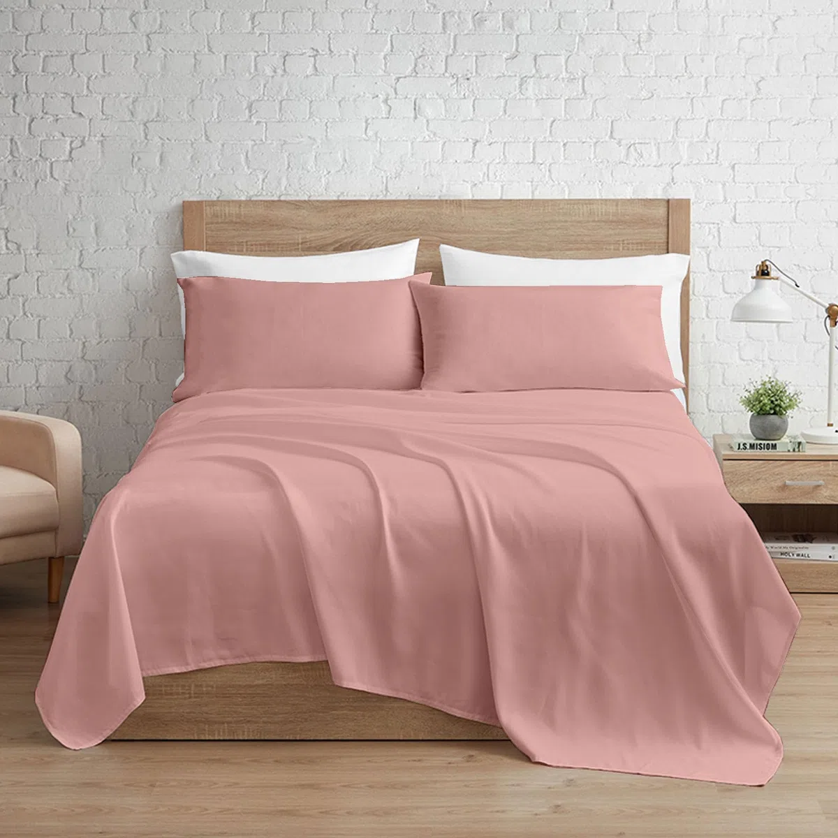 Ruggeri - Completo Letto - 100% Morbida Microfibra di Alta Qualità | 2 Federe + 1 Lenzuolo con Angoli + 1 Lenzuolo Sopra - Collezione Shiny Day (Rosa)
