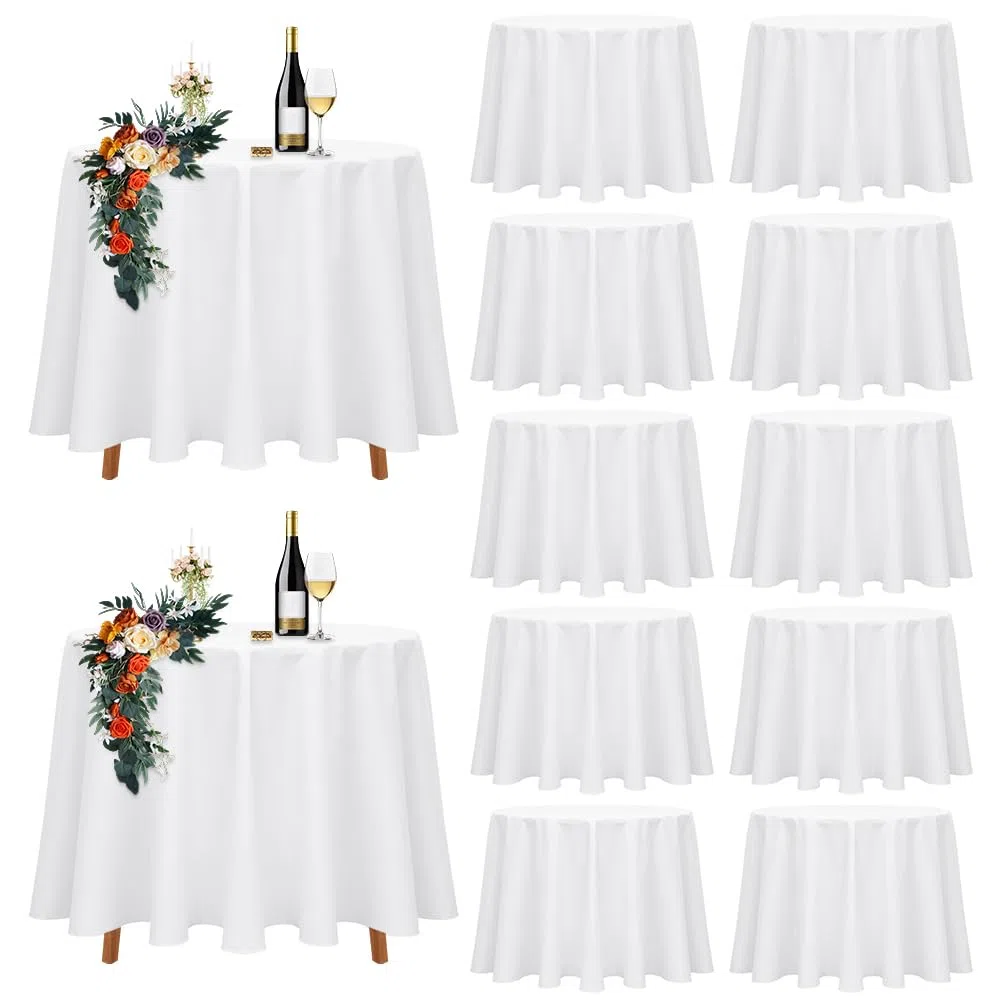 Set di 10 Tovaglie Rotonde, Tovaglie Monouso Bianche per Tavoli Rotondi, Tovaglia Rotonda PEVA da 231 cm, Tovaglie Impermeabili per Compleanno, Matrimonio, Doccia Nuziale, Festa, Famiglia