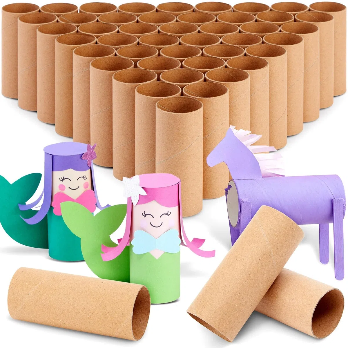 Genie Crafts, Confezione da 48 tubi di carta per bambini, per fai da te e progetti scolastici 48-Pack, 1.6 x 1.6 x 3.95 Inches Marrone