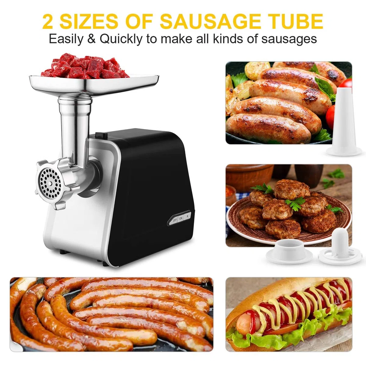 Tritacarne Elettrico Professionale 2000W con Insaccatrice e Accessorio Biscotti | Macina Carne con 3 Dischi per Carne Macinata, Salsicce, Kibbe e Biscotti - Qualità Professionale per Casa