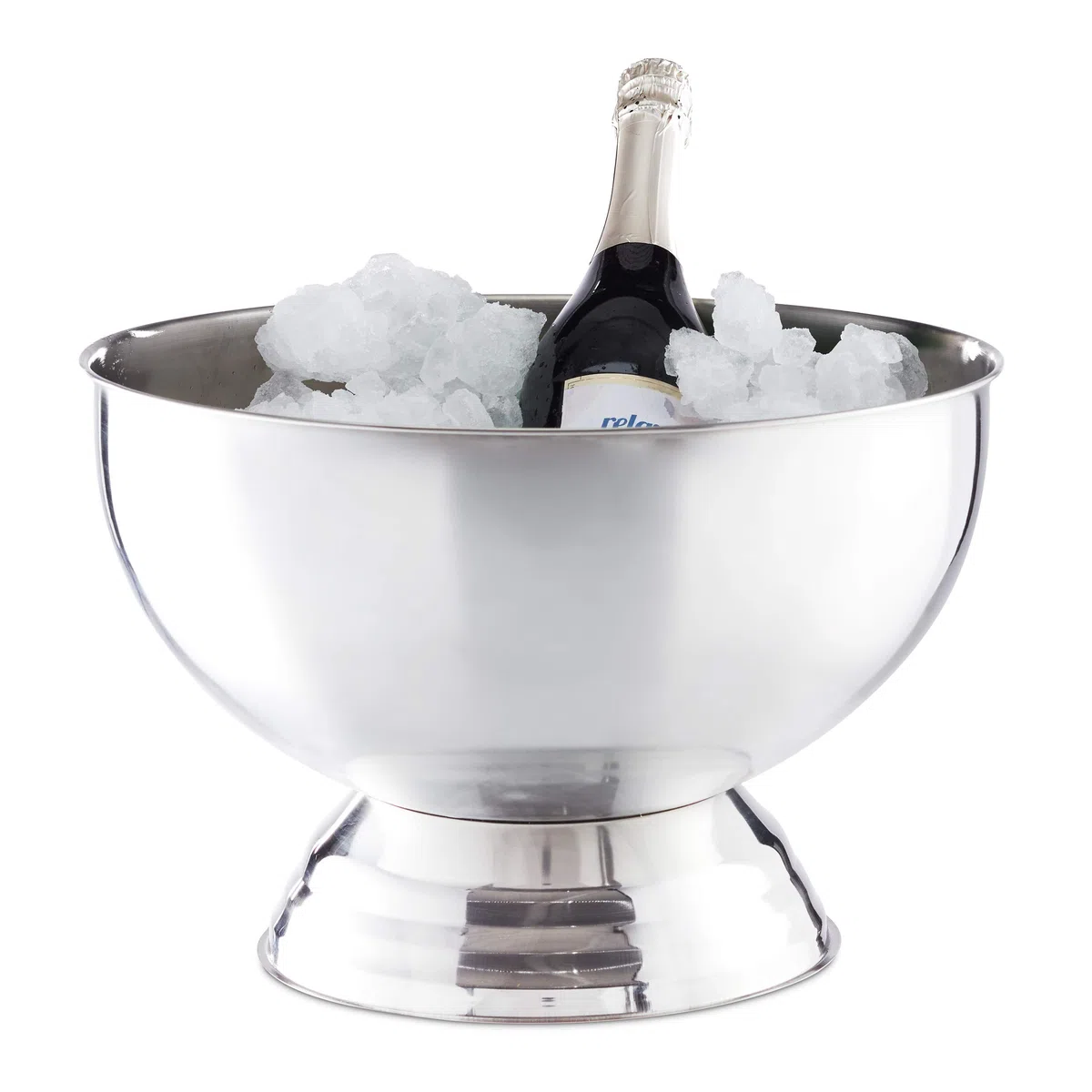Relaxdays Cestello Ghiaccio, Ciotola XXL Portaghiaccio per Vino, Champagne, Acciaio, Porta Bevande, D: 36,5 cm, argento