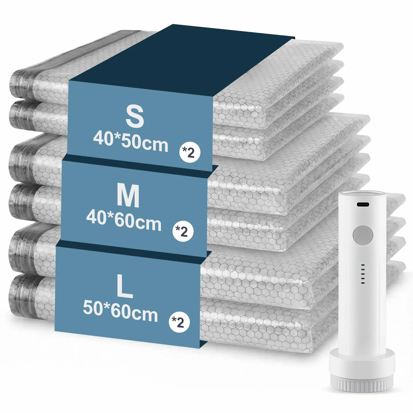 Sacchetti Sottovuoto Vestiti con Pompa Elettrica Wireless 2x40x50cm, 2x40x60cm, 2x50x60cm,Carehabi Buste Sottovuoto Salvaspazio per Valigia, Sacchi Sottovuoto Piumoni e Vestiti da Viaggio, USB-C