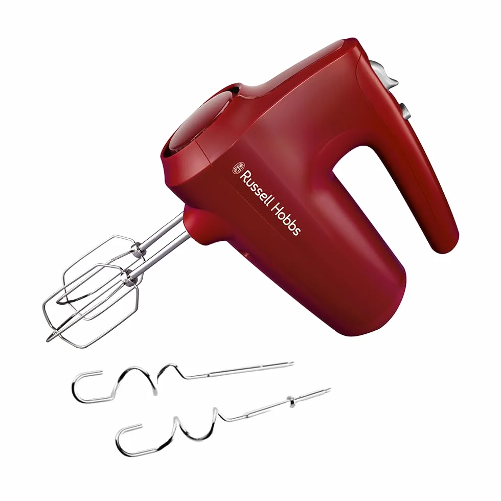 Russell Hobbs Sbattitore Desire Rosso (5 velocità + funzione Pulse, 2 fruste e 2 ganci impastatori cromati lavabili in lavastoviglie, Supporto per ciotola e base d’appoggio, 350W)27152-56