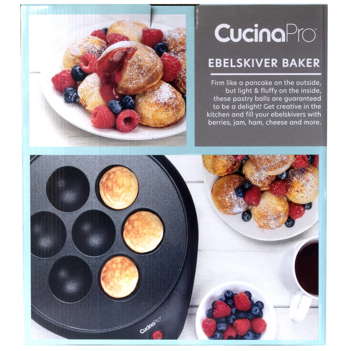 Cucinapro-Creatore Della Ciambella E Cucina Elettrica Ebelskiver Pan Baker-Per Fori Di Ciambella E Schiocchi Della Torta Con La Superficie Antiaderente
