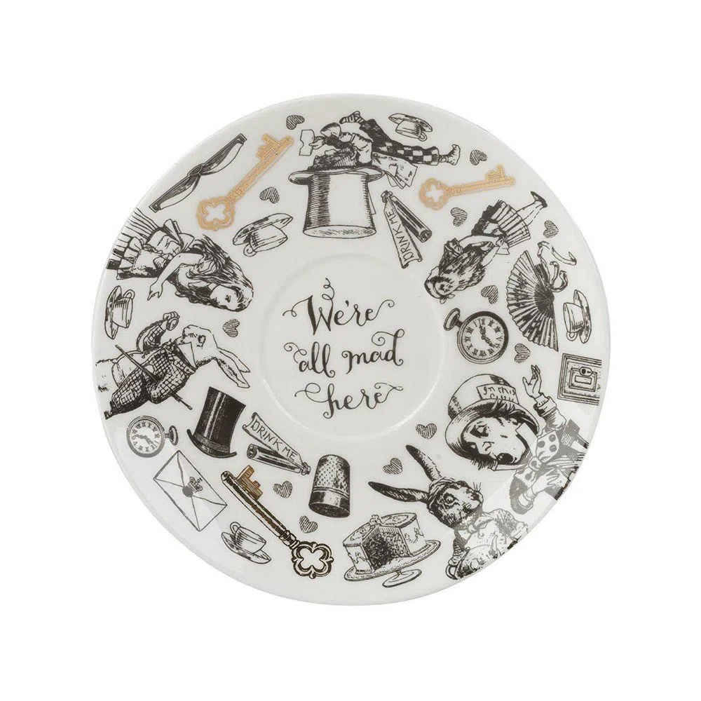 V&A Alice in Wonderland Tazza da tè e Piattino , 210ml (7 fl oz), Bianco