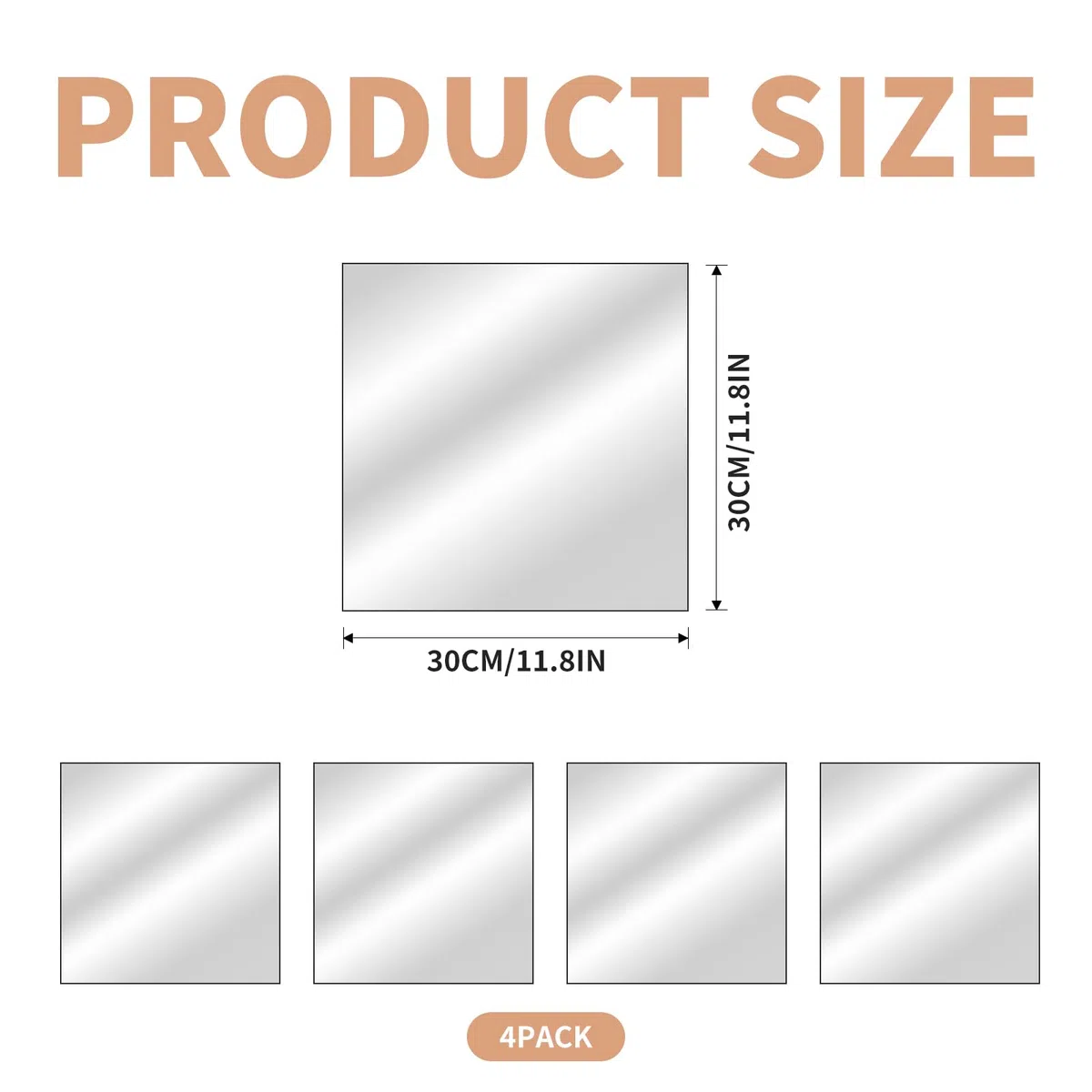 4 pezzi specchio adesivo acrilico 30x30 cm con spessore 2 mm, piastrelle decorative autoadesive per pareti - Soluzione ideale per bagno, soggiorno e decorazioni murali