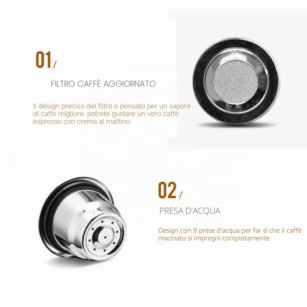 Espresso Capsule Caffè Compatibili Nespresso Nespresso Capsula ricaricabile,riutilizzabili Filtro in Acciaio Inox,Coffee Capsule+Tamper+Cucchiaio+Spazzola