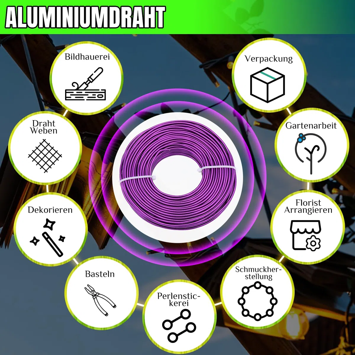 Filo metallico per gioielli, filo di alluminio 3mm - Per lavori manuali, creazione di gioielli, fai da te e artigianato in metallo (Viola, 30 metri)