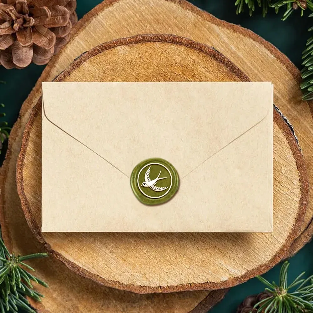 Timbro per ceralacca a forma di rondine, per inviti di nozze, in rilievo, rimovibile, 2,5 cm, in ottone, con manico in legno, buste, confezioni regalo, decorazione, artigianato adesivo